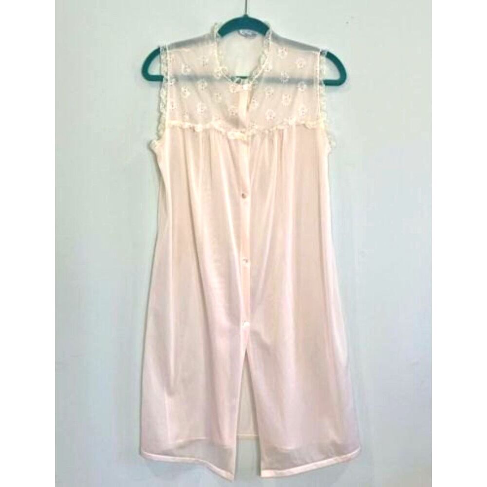 VTG 1950s Eastern Isles Light Pink Nylon Lace Nightgown Size M